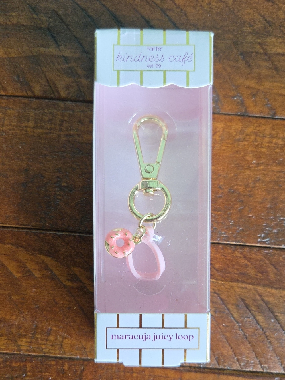 Nwt Tarte Maracuja Juicy Loop Lipstick Holder - Pink & Gold Donut Charm